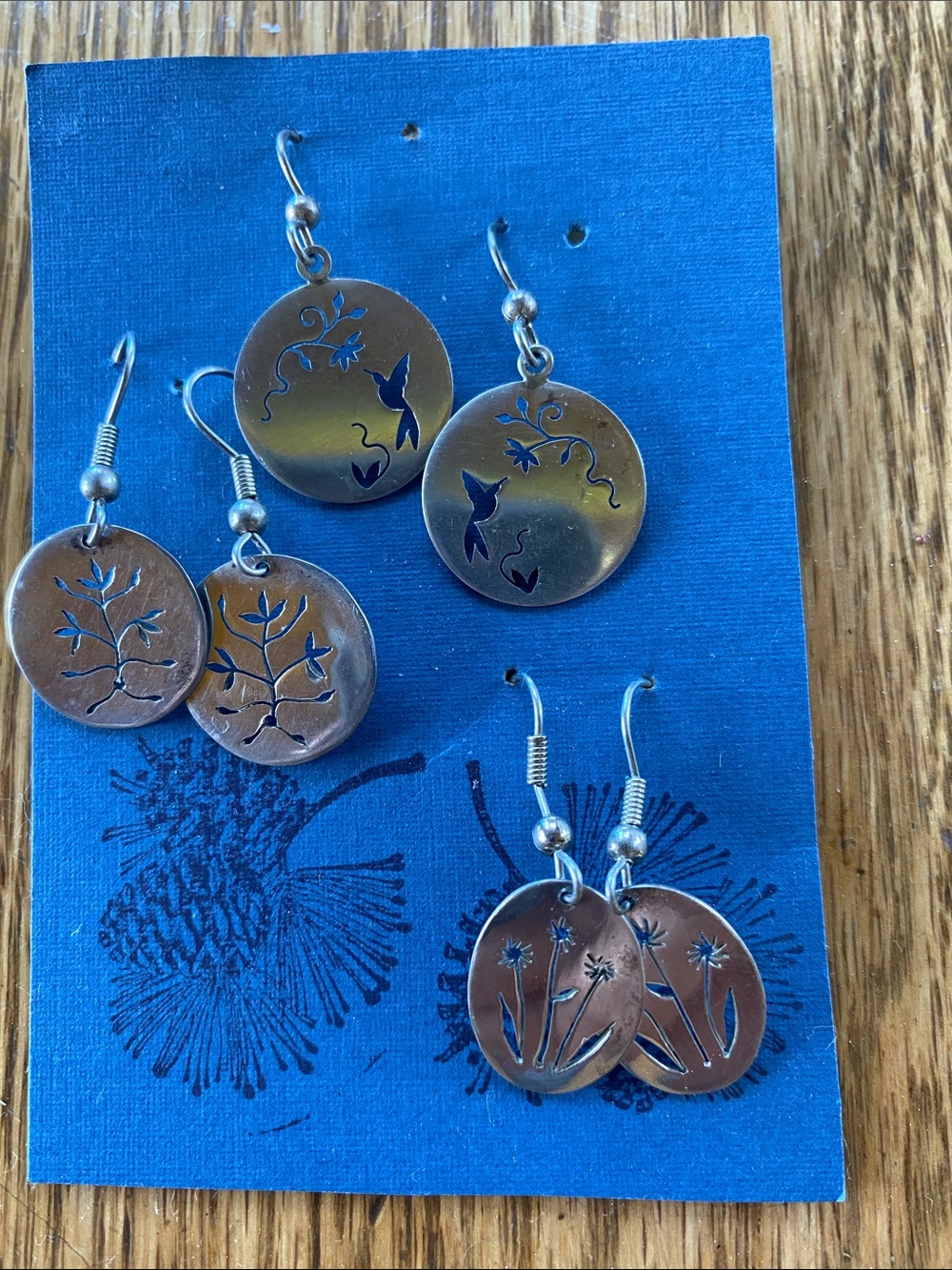 Sterling silver Floral & Hummingbird Round Drop Earrings - Silver